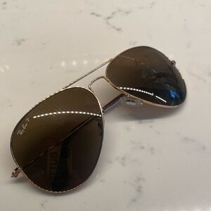 Ray-Ban Aviator Sunglasses - Gold Frame with Dark Brown Lenses